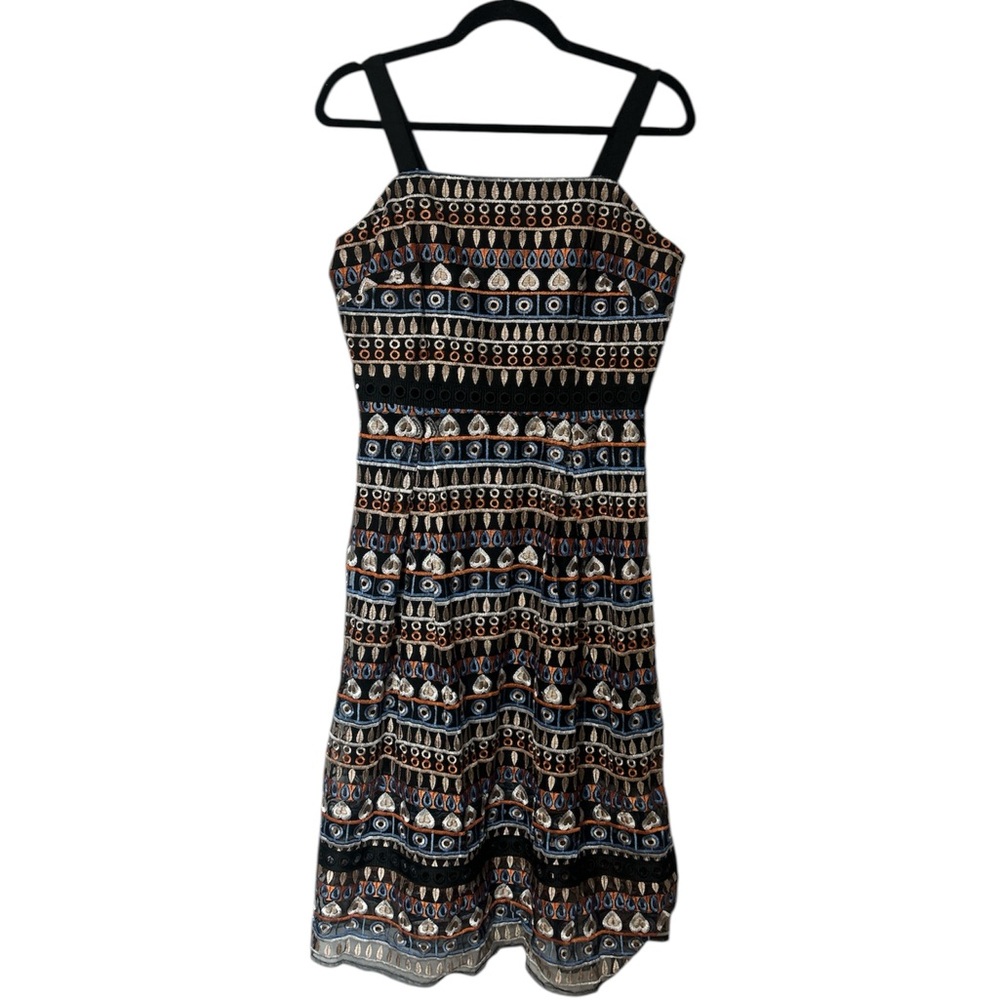 Antonio Melani Gwynn Black with multi-color embroidery midi dress Size 6 - Picture 2 of 6